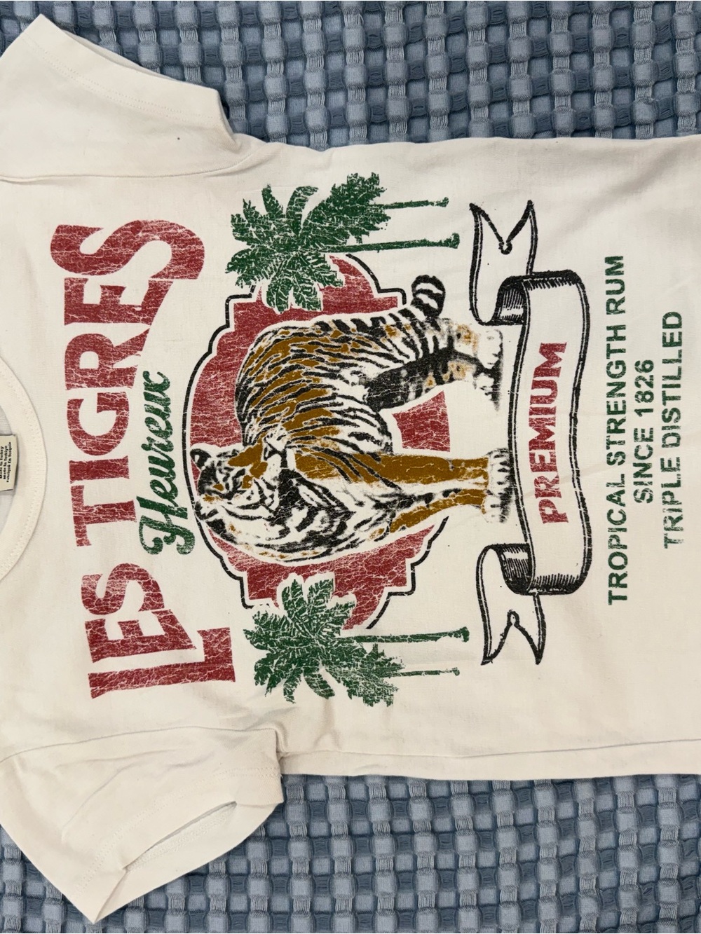 Urban Outfitters Graphic Baby Tee - Cream Tropical Tiger Design